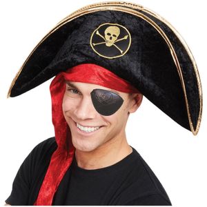 Carnaval verkleed hoed voor een Piraat - zwart - polyester - heren/dames - incl. ooglapje