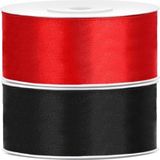 Bellatio decorations 2x rollen satijn sierlint 2.5 cm x 25 meter rood en zwart