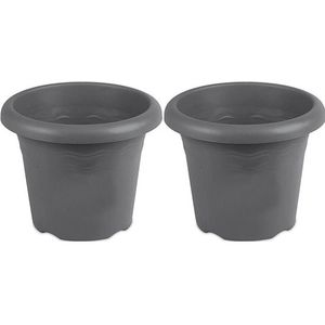 2x Rond grijs plantenbakje/bloemenbakje/bloempotje Flori 16 cm kunststof/plastic