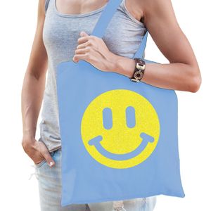 Bellatio Decorations Cadeau tas dames - Smile - blauw - katoen - 42 x 38 cm -Moederdag - verjaardag