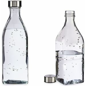 Waterkan - met deksel - 1L - glas - kurk - waterkaraf - schenkkan - vierkant