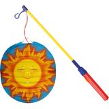 Bol lampion zon - licht blauw - 22 cm - papier - met lampionstokje - 40 cm