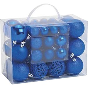 Kerstboomversiering 50x blauwe plastic kerstballen 3/4/6 cm