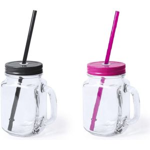 6x stuks drink potjes van glas Mason Jar zwart/roze 500 ml