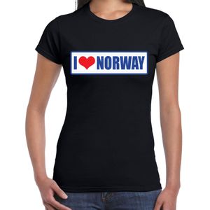 I love Norway / Noorwegen landen shirt met bordje in de kleuren van de Noorse vlag zwart voor dames