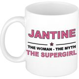 Naam cadeau mok/ beker Jantine The woman, The myth the supergirl 300 ml