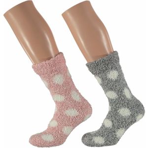 Huis/bank dames sokken met stippen roze en grijs