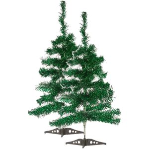 2x stuks kleine glitter groene kerstbomen van 60 cm