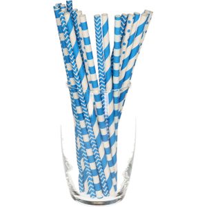 100x stuks Drinkrietjes van papier - 100x - blauw - 20 cm