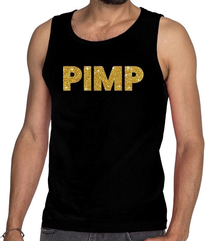 Gouden pimp fun tanktop / mouwloos shirt zwart voor heren