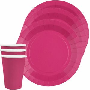 Santex 10x bordjes en bekertjes - fuchsia roze