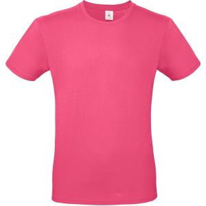 Set van 2x stuks basic heren shirt met ronde hals fuchsia roze van katoen, maat: M (50)