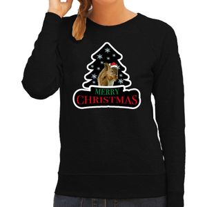 Dieren kersttrui eekhoorntje zwart dames - Foute eekhoorntjes kerstsweater