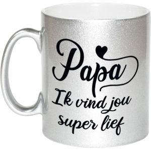 Papa ik vind jou super lief cadeau koffiemok / theebeker zilver - Cadeau mok / Vaderdag