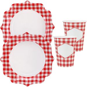 Boeren ruitjes feest wegwerp servies set - 10x bordjes / 10x bekers - boerenbont