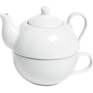 Porseleinen theepot set met kopje wit 1250 ml - theepotten voor 1 persoon