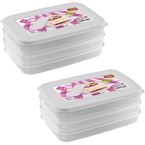 6x Vleeswarendoos Voedsel Bewaarbakjes Transparant/Wit - 26 X 16 X 10 Cm- Vleeswaren Bakjes