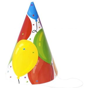 24x Gekleurde ballonnen feesthoedjes karton