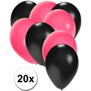 Sweet 16 zwarte en roze ballonnen 20 stuks