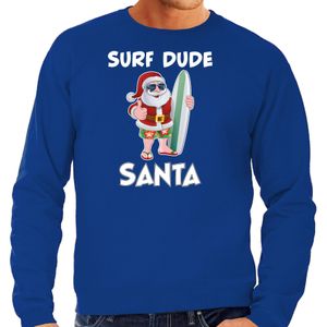 Blauwe Kersttrui / Kerstkleding surf dude Santa voor heren