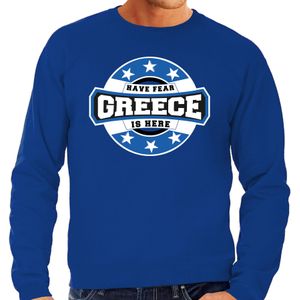 Have fear Greece / Griekenland is here supporter trui / kleding met sterren embleem blauw voor heren