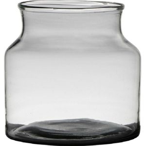 Transparante/grijze stijlvolle vaas/vazen van gerecycled glas 22 x 18 cm - Bloemen/boeketten vaas voor binnen gebruik