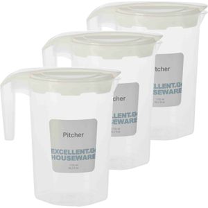 Excellent Houseware waterkan/sapkan met deksel - 3x stuks - transparant - 1,75 L