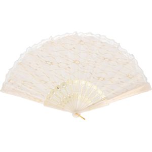 Handwaaier/Spaanse waaier van kant - wit creme - 40 cm