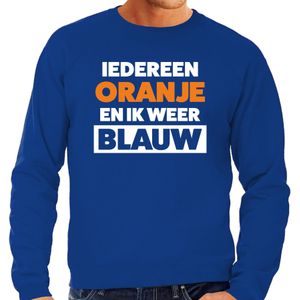 Iedereen oranje ik blauw sweater blauw voor heren - Koningsdag truien