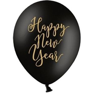 12x Happy New Year ballonnen zwart 30 cm