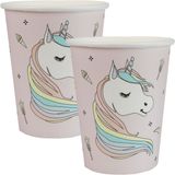 Santex eenhoorn thema feest wegwerp bekertjes - 20x stuks - 270 ml - karton - unicorn/magie