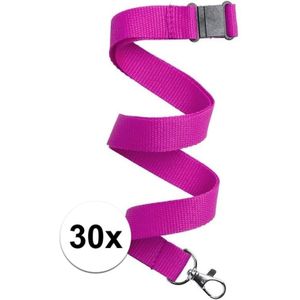 30x Fuchsia roze lanyard/keycord met sleutelhanger 50 cm