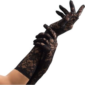 Partychimp Verkleed handschoenen voor dames - zwart kant - lang model - polyester - 38 cm