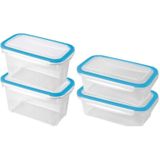 4x Voedsel plastic bewaarbakjes 0,75 en 1,2 liter transparant/blauw