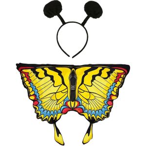 Vlinder verkleed set - vleugels en diadeem - geel - kinderen