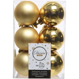 12x Kunststof kerstballen glanzend/mat goud 6 cm kerstboom versiering/decoratie