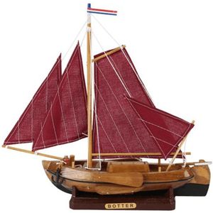 Decoratie miniatuur model Hollandse vissersboot met rode zeilen - 25 cm - miniatuur boot/boten