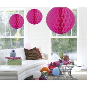 Decoratie bollen/ballen/honeycombs fuchsia roze 50 cm