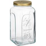 Pasabahce Voorraadpot/bewaarpot Square - 3x - glas - 3L - transparant/goud - D13 x H25 cm - voedsel bewaren