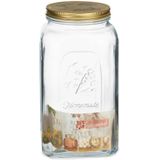 Pasabahce Voorraadpot/bewaarpot Square - 3x - glas - 3L - transparant/goud - D13 x H25 cm - voedsel bewaren