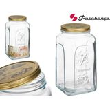 Pasabahce Voorraadpot/bewaarpot Square - 3x - glas - 3L - transparant/goud - D13 x H25 cm - voedsel bewaren