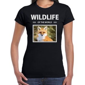 Vos foto t-shirt zwart voor dames - wildlife of the world cadeau shirt vossen liefhebber