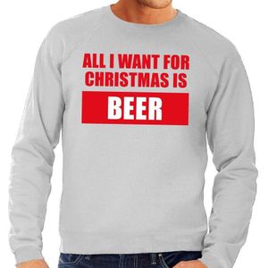 Foute kerstborrel trui grijs All I Want Is Beer heren