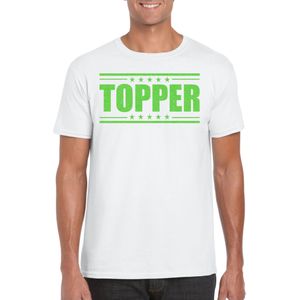 Bellatio Decorations Verkleed T-shirt voor heren - topper - wit - groene glitters - feestkleding