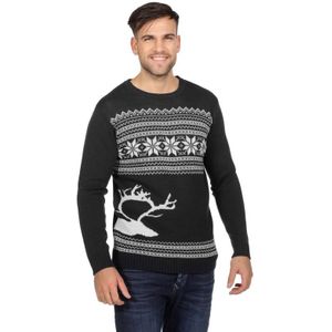 Donkergrijze kerst sweater met rendier voor heren