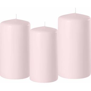 Set van 3x stuks lichtroze stompkaarsen 10-12-15 cm met diameter 6 cm - Sfeer kaarsen voor binnen