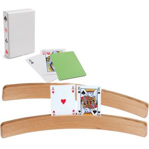 2x Speelkaartenhouders hout 50 cm inclusief 54 speelkaarten groen
