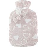 Warmwaterkruik 2 liter met zachte fleece hoes beige/hartjes