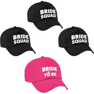 Petjes vrijgezellenfeest vrouw - 1x Bride to Be roze + 5x Bride Squad zwart