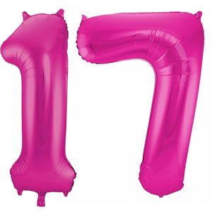 Cijfer ballonnen opblaas - Verjaardag versiering 17 jaar - 85 cm roze